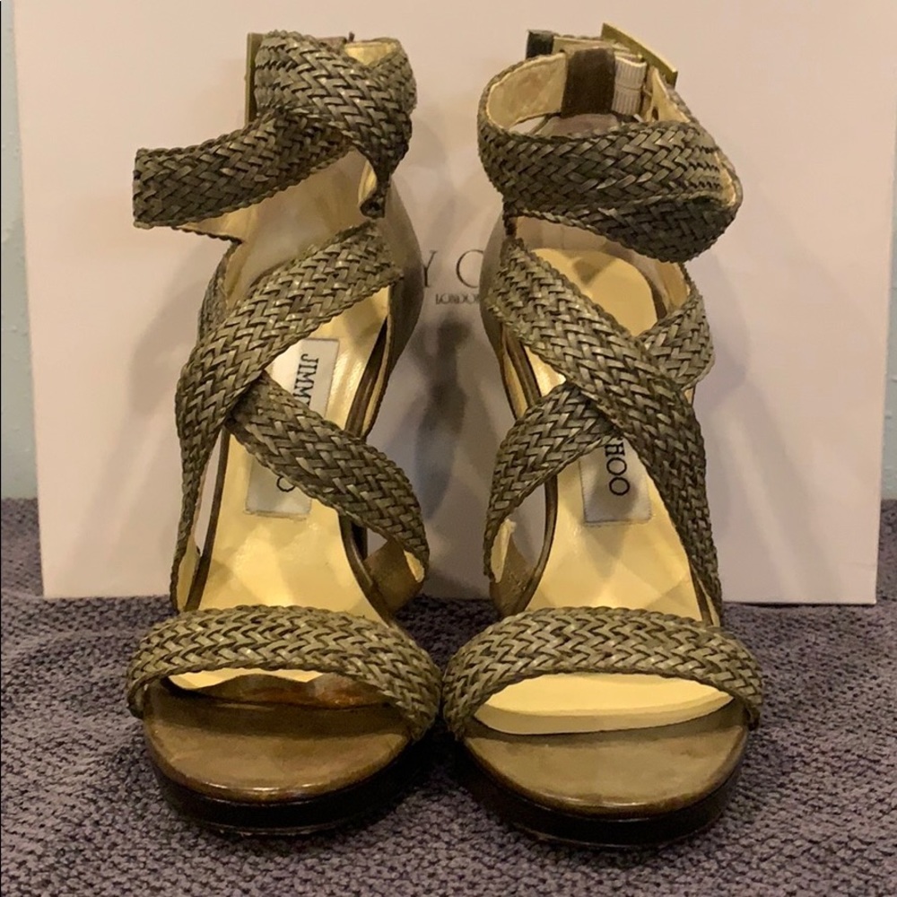 Jimmy Choo Woven Canvas Olive Shoes